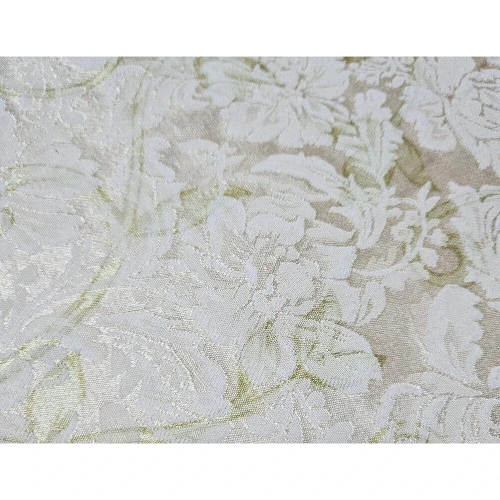 Vintage Floral Ivory & Gold w/ Green Undertones Round Table Cloth 66